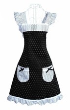 Princess Frill Lace Polka Dot Kitchen Cooking Apron Women Pocket Cross Back