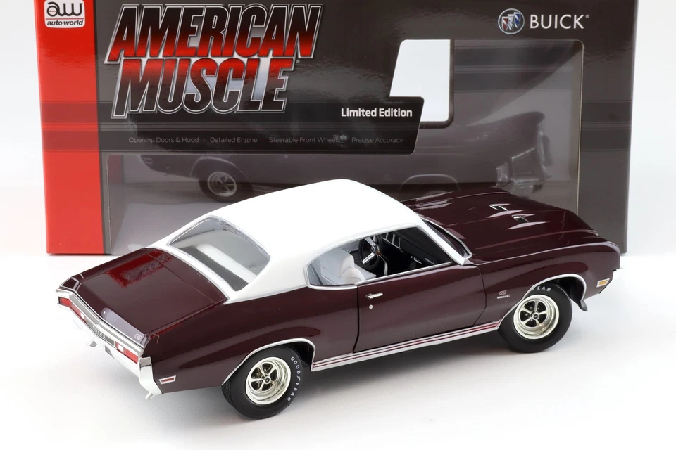 1:18 Auto World 1970 Buick GS Livelli 1 Mcacn Burgundy Mist/Bianco Tetto - Immagine 3 di 4