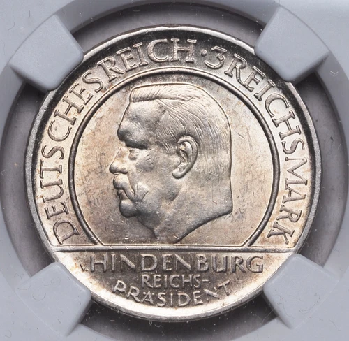 1929-F, Germany (Weimar). Silver 3 Mark "Constitution Anniv." Coin. NGC MS-61!