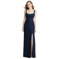 After Six Women's Size 2 Midnight Blue Wide Strap Notch Front Slit Maxi Dress