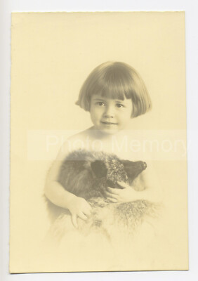 Little Girl and Her Plush, Studio Portrait - Photograph c. 1930