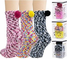 Womens Fuzzy Socks - Plush Slipper Socks Winter Warm Fuzzy Crew Cupcake Socks