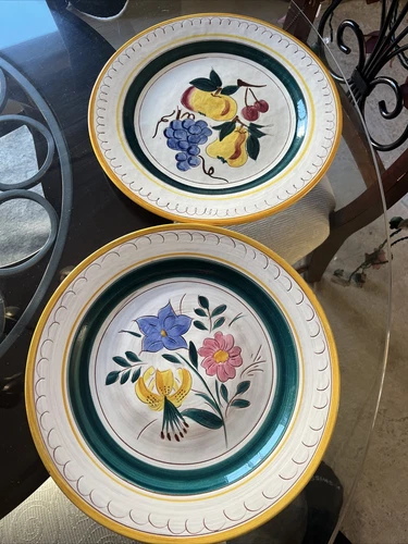 2 Vintage Stangl Terra Rose Garden Flower & Fruit Chop Plate Charger Platter