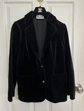 Vintage Faux Velvet Black Blazer Jacket Women s Sz Medium