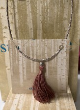 NWT Sundance Catalog Silver Pink  Cube and Tassle Necklace   468