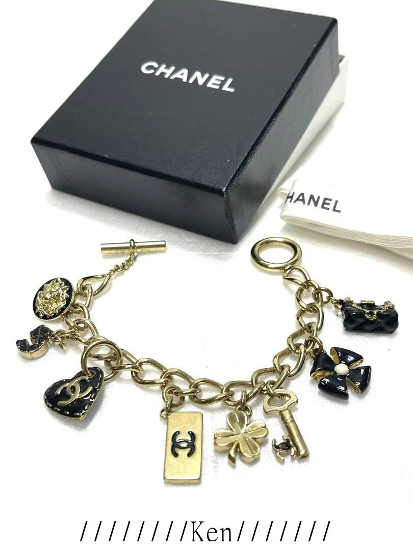 CHANEL Bracelet AUTH Coco Mark CC chain Logo Vintage Gold Heart Clover F/S