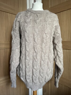 Cotswold Woollens, Light Brown Colour Cable Knit  Wool Jumper, Size Medium