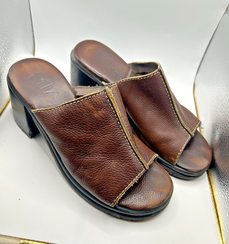 Vintage MIA Platform Sandals Womens 8 M Brown Leather Y2K Chunky 90s Slides