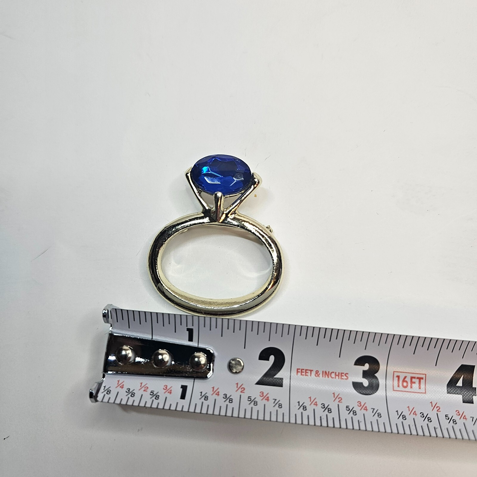 Silver Tone ring Shape Large Blue Rhinestone Broo… - image 5