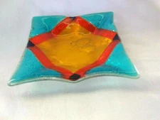 Glass  Cigarette Ashtray Trinket Holder Multi Use  Square 4.5" x 4.5" New NOS
