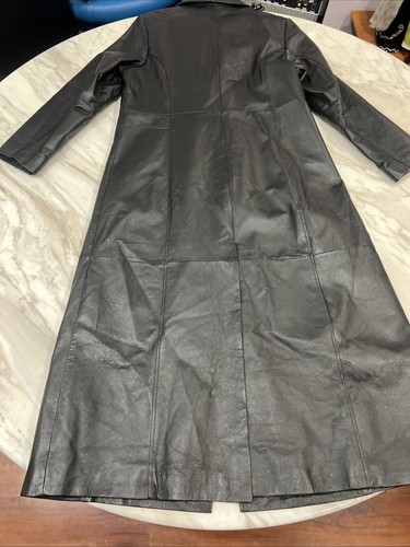 Long Leather Jacket Button Up Women 42 like new vintage quality full length - Imagen 19 de 20
