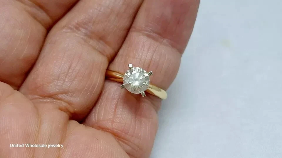 Anillo de compromiso solitario de diamantes extraídos genuinos de 1,10 quilates en oro amarillo sólido de 14 quilates Foto 3 de 4