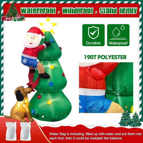 6 Fuß aufblasbarer beleuchteter Weihnachtsbaum mit niedlichem Weihnachtsmann und Hund Außendekoration - Bild 19 von 20