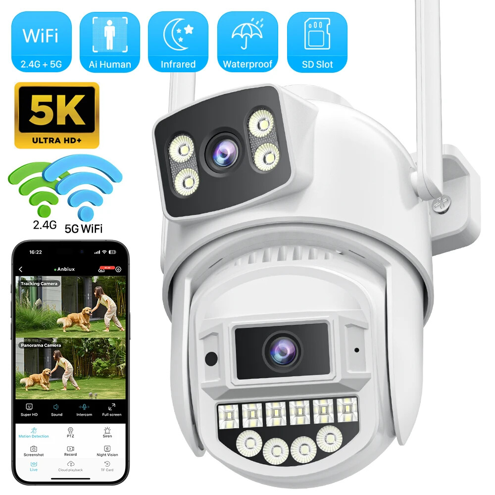 5GHz WiFi Surveillance Camera 4K 8MP Dual Lens AI Human Detection Home Security