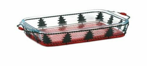 Pyrex Limited Edition 2 pc Christmas Baking Dish Basket Serveware Set 9 x 13 3QT - Afbeelding 3 van 7