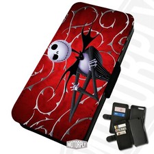 Printed Faux Leather Flip Phone Case For Samsung- NBC-Jack-Skellington-Pinstripe