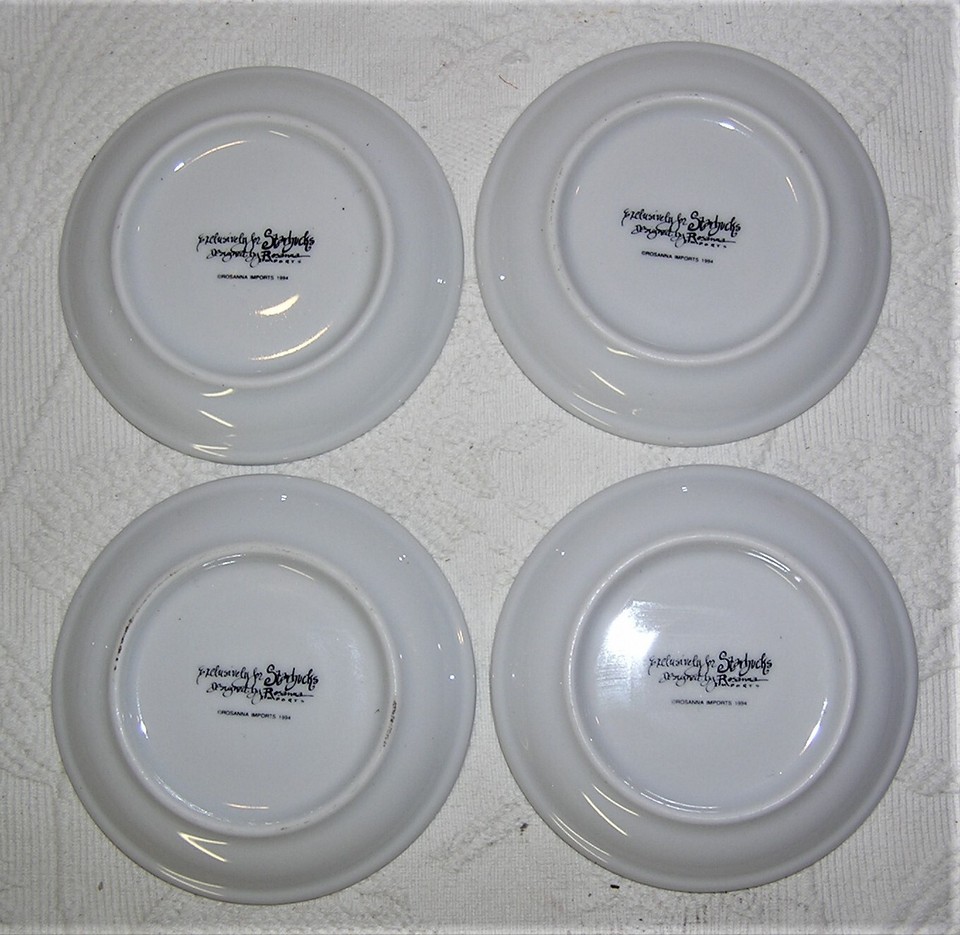 4 Starbucks Demitasse Espresso Cups & Saucers 1994 Rosanna Blue White