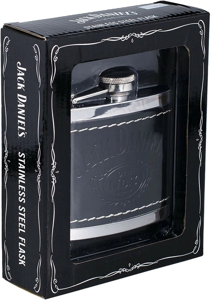 Frasco de cubierta de cuero negro de acero inoxidable Jack Daniel's (5547) - Envío gratuito Foto 3 de 4