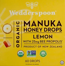 Wedderspoon Organic Manuka Honey Lemon Drops, 60 Count