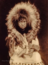 1929/90 EDWARD CURTIS Eskimo Noatak Child Artic Alaska GOLDTONE Photo Engraving