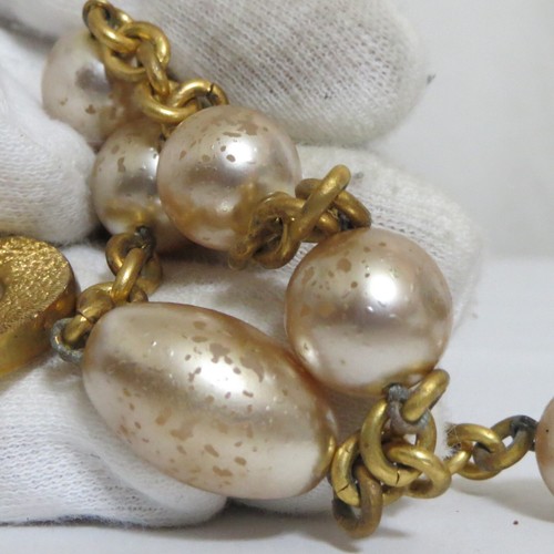 Auth Vintage Celine Faux Pearls Long Necklace Chain Belt Goldtone 90cm/35.4" in - Picture 19 of 24