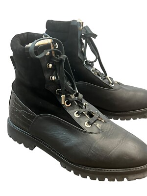 AQUAZURRA ITALY BLACK LACE UP FUR LINED COMBAT BIKER BOOTS LEATHER SUEDE 35.5