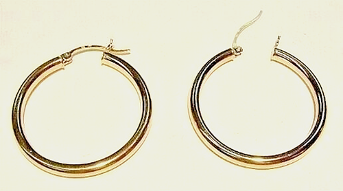 Brand New 14K Solid Gold 1 1/4" Hoop Earrings 3mm Thick - Picture 2 of 3