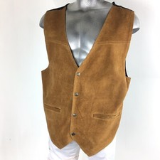 Vtg Paragraff Western Brown Suede Leather Snap Button Vest size XL
