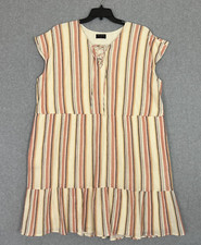 Lane Bryant Pocket Tiered Swing Dress Size 16 Striped Cotton Muslin Cap Sleeve