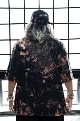 ByTheR Rough bleach net skull loose fit short sleeve t-shirt black