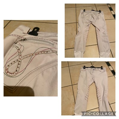 Weiße Animo Damen Reithose/Reithose IT42 UK10 Strassdetail