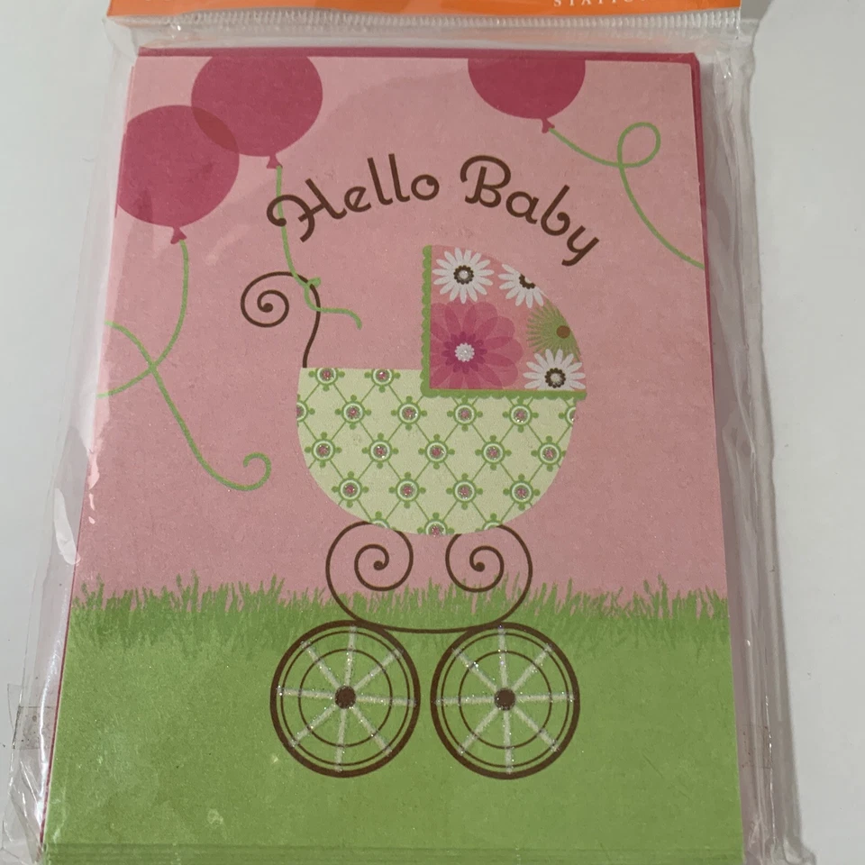 Tarjetas de invitación de baby shower 10 unidades con sobres invitaciones rosas y verdes Foto 4 de 4