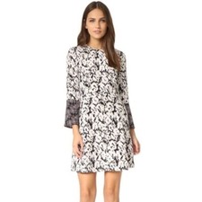 Derek Lam 10 Crosby Silk Black Multi Split Sleeve Mini Dress 0 $595