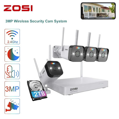 ZOSI 8CH NVR 3MP Wireless Security Waterproof Camera System Two-Way Audio 2TB