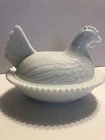 Vintage Milk Glass White Country Chicken Hen on Nest Covered Bowl Candy Dish