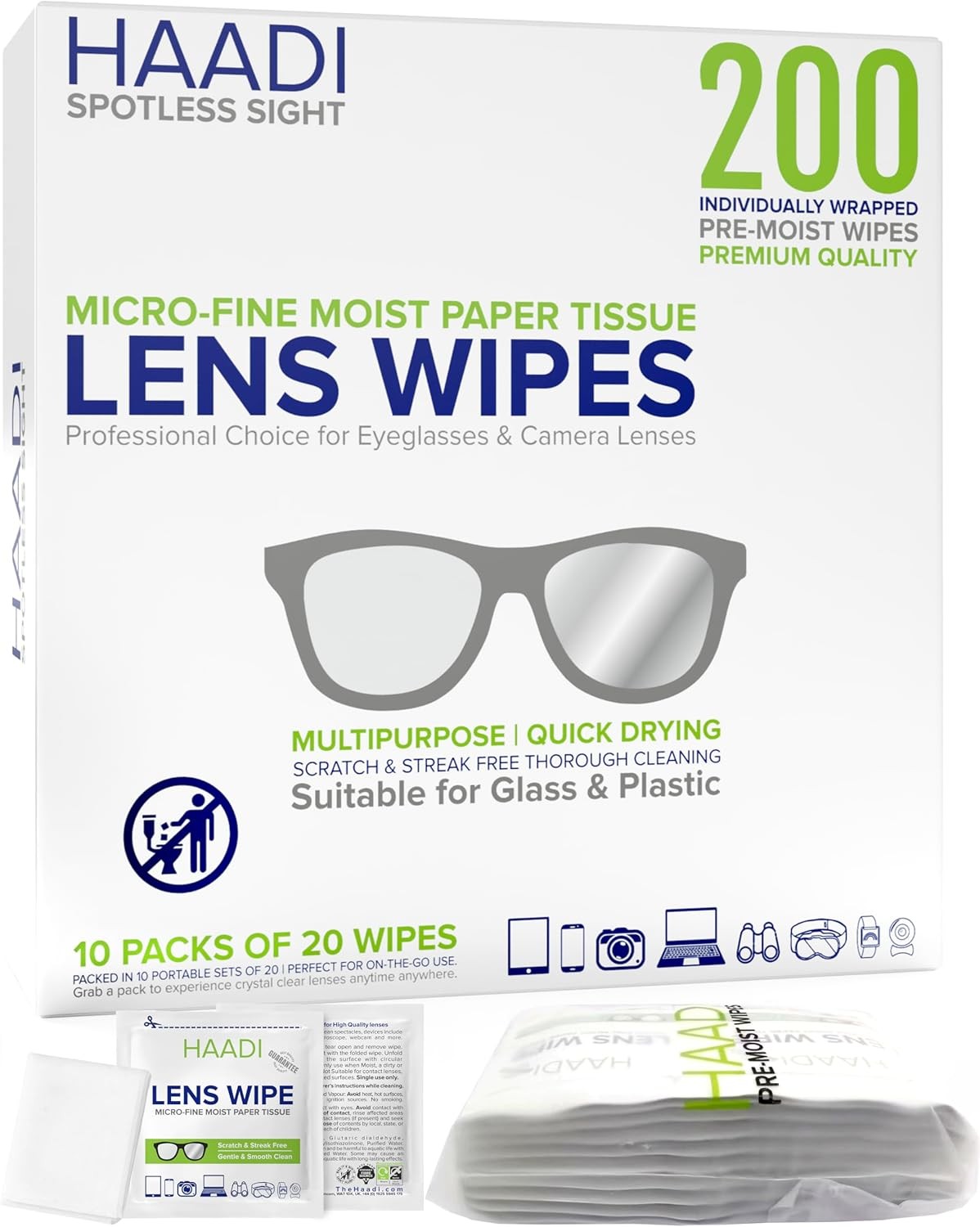B&Q - Glasses Cleaner Wipes 200 Individually Wrapped Lens Cleaning Wipes For Spectacles Cameras Screens And Optical Devices - Image 2