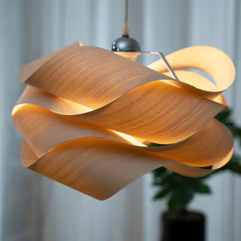 Lustre plafonnier LED bois naturel 100cm pour cuisine et ambiance scandinave