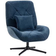 HOMCOM Dark Blue Swivel Accent Chair Lumbar Pillow, Refurbished