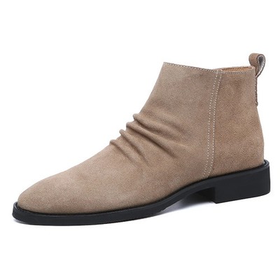 High Top Warm Soft Plush Snow Leather Men's Boots Outdoor Motorcycle Ankle Boots