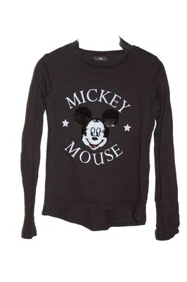 DISNEY - GR. 146/152 - Langarmshirt schwarz Mickey Mouse Pailletten