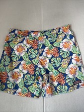 Vineyard Vines Men's Swim Trunks XL Pink Blue Tropical Drawstring Back Pocket