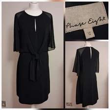 BNWOT  PHASE EIGHT size 18 Lucia Black Sheer Slv Tie Front Knee Length Dress NEW