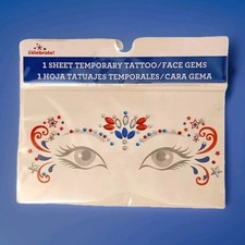 4th of July Patriotic Temporary Face Tattoos and Face Gems Red White and Blue