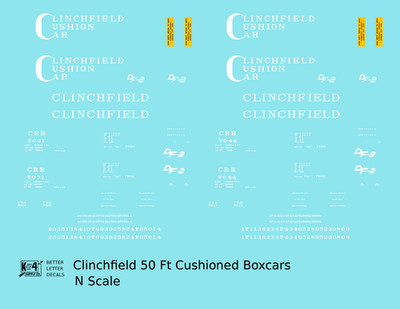 K4 N Scale Decals Clinchfield 50 Ft Cushion Underframe Boxcar White