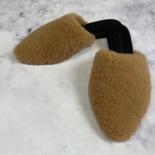 Jenni Kayne Shearling Fleece Camel Brown Flat Mules Slip-Ons NWOB Sz 36 / 6