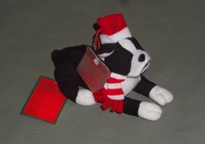Vintage 1996 Stuffins Christmas Boston Terrier Dog Plush Toy NWT Santa Hat Scarf