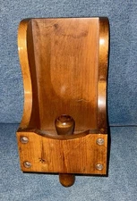 Primitive wooden candle holder with stem, very good condition, great decor item.