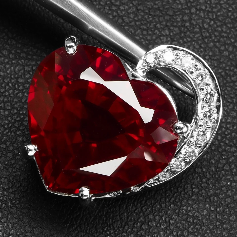 Ciondoli in oro bianco argento sterling 925 cuore tormalina rubellite rossa... - Immagine 3 di 4