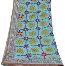 Sushila Vintage Blue Dupatta Pure Georgette Silk Phulkari Embroidered Long Stole
