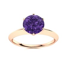 925 Silver Round Amethyst Gemstone Promise Daughter Solitaire Art Deco Ring